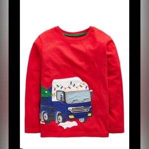Mini Boden Red Long Sleeve Tee with Festive Truck